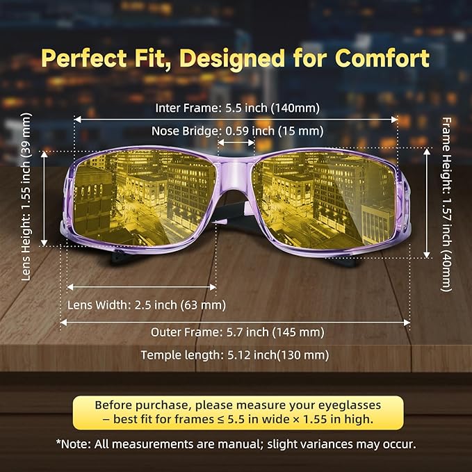 Night Driving Glasses Night Vision Glasses Fit Over Glasses Polarized Anti-Glare UV400 Gift for Men Women