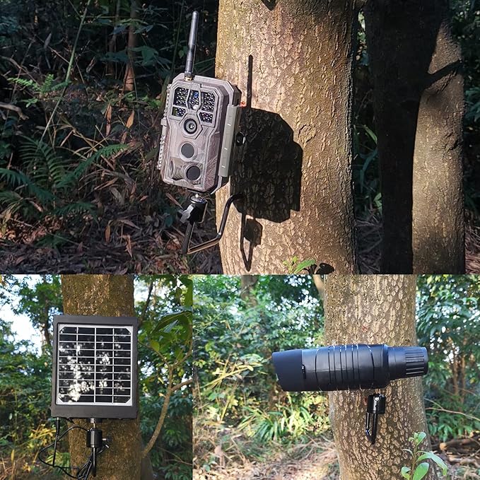 2pcs Trail&Game Camera Accessories Hunting Cam Tree Mount Wall Holder Stand, 1/4''-Inch Universal Fishing & Solar Panels Accessories Multifunctional Metal Bracket (Black)