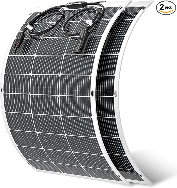 Viewsun Flexible Solar Panel 2PCS 100 Watt, Fiberglass Bendable Solar Panels 16BB Mono Cell, Lightweight & Urtra-Thin for RV, Camping, Boat, Balcony, Roof, Yacht,Uneven Surface