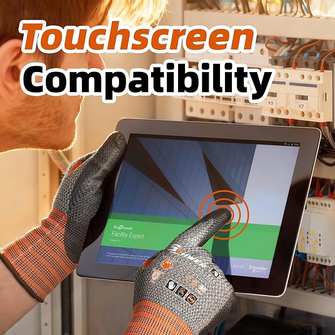 Schwer 12 Pairs Cut Resistant Work Gloves, CR3066 ANSI A4 Cut Proof Gloves with PU Coating, Touch-Screen, Non Slip, Reinforced Thumb, Wire & Fiberglass Free, Durable Working Gloves for Construction, M