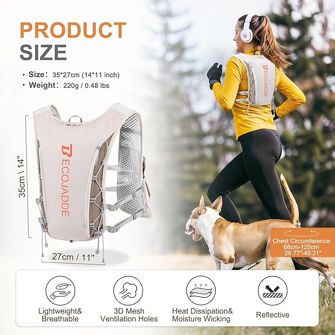 Running Vest Hydration Backpack for Men Women, 5L Lightweight Running Backpack Hydration Pack for Marathon, Trail, Cycling, Hiking, Jogging