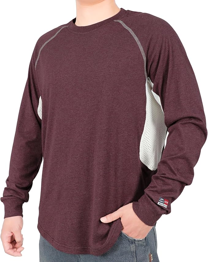 BOCOMAL FR Shirts for Summer Vented Mesh Loose Fit 4oz EX Lightweight Flame Resistant Base Layer CAT1 Crew Shirt