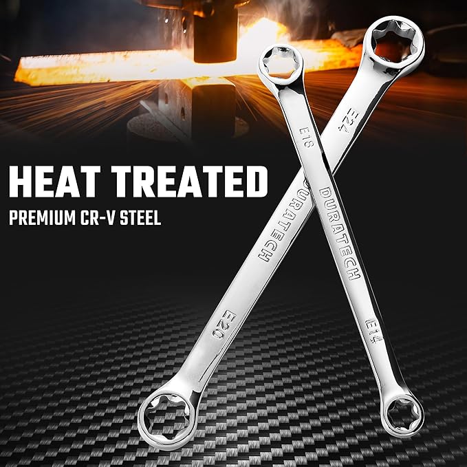DURATECH 4-Piece E-Torx Wrench Set, Double Box End Wrench Set, CR-V Steel, Including E6*E8, E10*E12, E14*E18 and E20*E24, Organized in Pouch