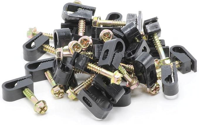 THE CIMPLE CO Wire Clips, Single Cable Wall Clip, Coaxial, Cat6, Electrical Wire, Ethernet, 1/4 in (6 mm) Screw Fastener, 100 Pack, Black