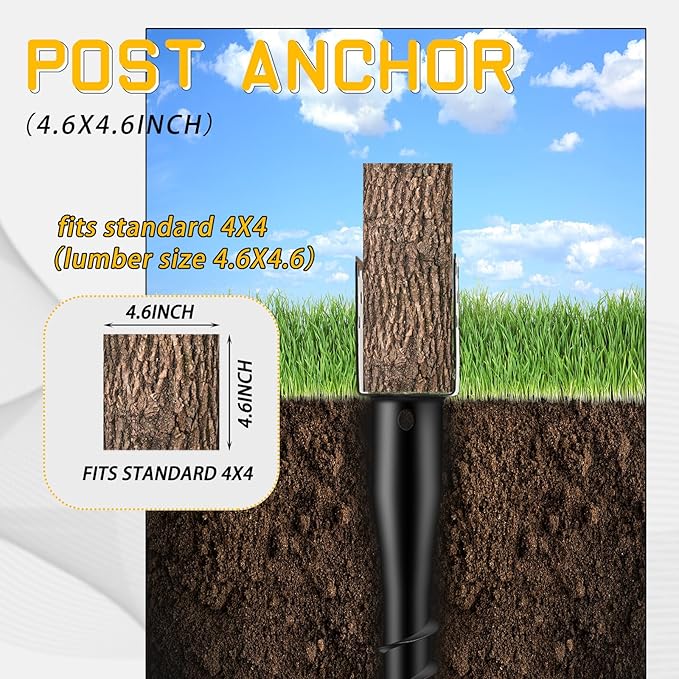 Hicarer 6 Set No Dig Ground Anchor U Model Screw in Post Stake Fence Spike, Fits Standard 4 x 4'' Post (4.6 x 4.6 Inch Actual), for Mailbox and Fence