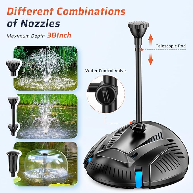 Antfraer Pond Filter with Water Pump, Pond Filter Box Built-in U-V Clarifier with 660GPH Fountain Pump Adjustable, Pond Filter Box for Ponds, Fish Tank Waterfall Garden (Corded Electric)