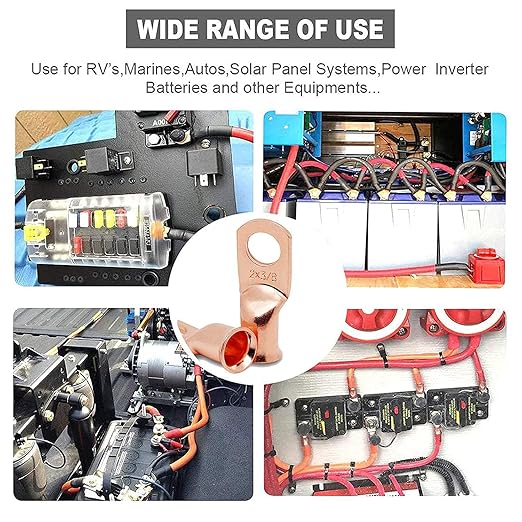 TKDMR 6pcs 2 AWG-3/8 Battery Lugs,Heavy Duty Wire Lugs,Ring Terminals,Battery Cable Ends,0 Guage terminals,Battery Terminal Connectors with 6pcs 3:1 Heat Shrink Tubing