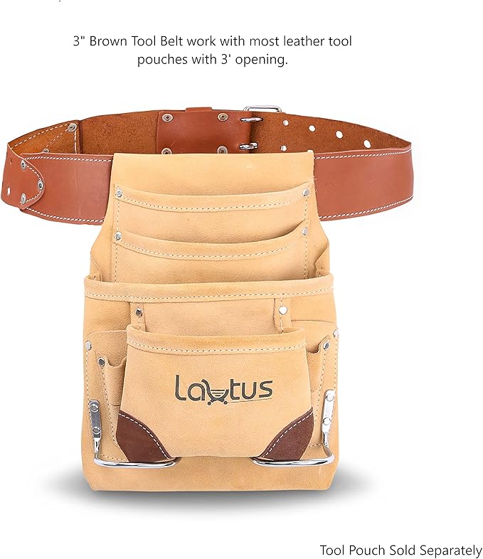 LAUTUS 3-Inch Tapered Work Belt in Heavy Oiled Tanned Leather| 32-Inch to 46-Inch | Brown|