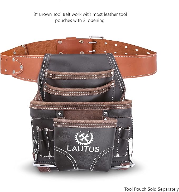 LAUTUS 3-Inch Tapered Work Belt in Heavy Oiled Tanned Leather| 32-Inch to 46-Inch | Brown|