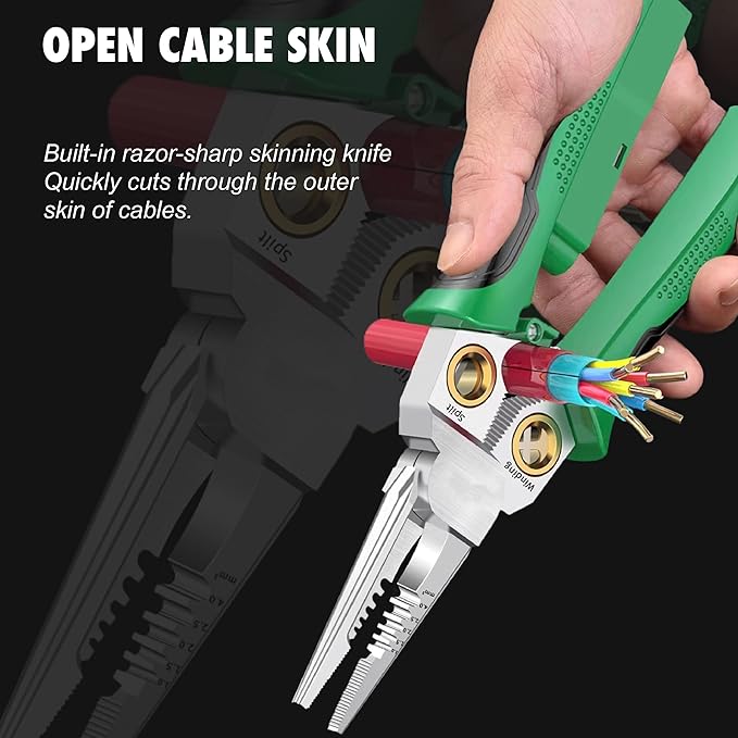 8-in-1 Wire Stripper Tool, with Non-Contact Voltage Detector & Safety Insulated Handles, Multi-Function Electrical Pliers for Stripping, Cutting, Crimping, Ideal for Electrician, HVAC, DIY