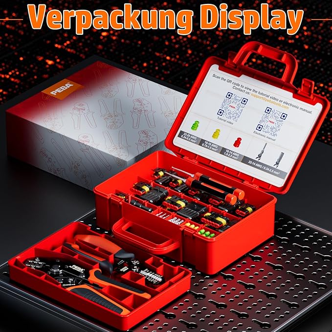 PEBA Waterproof Automotive Electrical Connectors Kit, Automotive Male/Female 1/2/3/4/5/6-Pin and Ratchet Crimping Tool AWG22-14, Ideal for Cars, Motorcycles & Boats | Wire Stripper, Pin Removal Tool