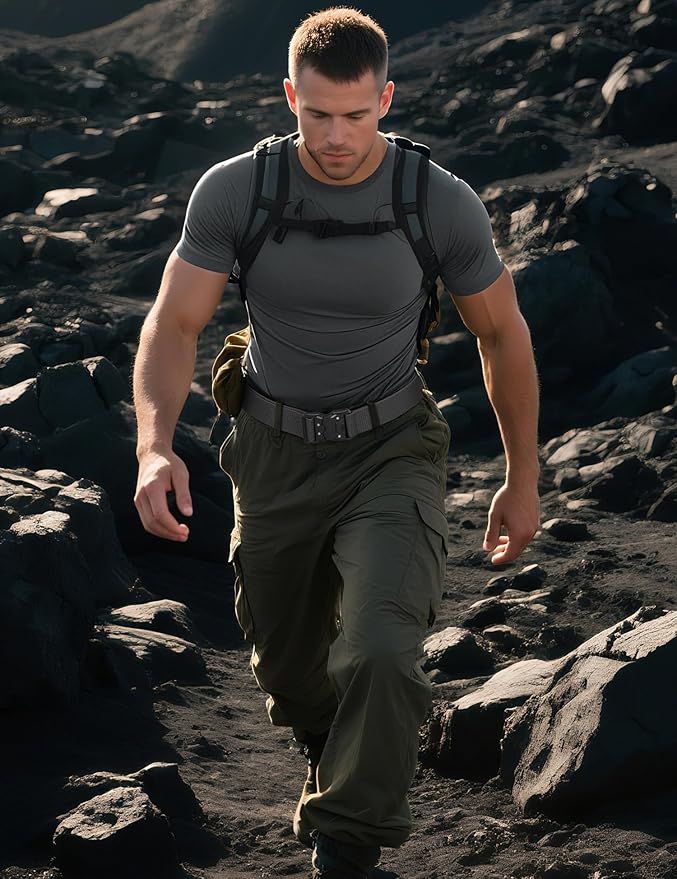 JUKMO Quick Release Tactical Belt, Military Work 1.5" Nylon Web Hiking Belt with Heavy Duty Seatbelt Buckle