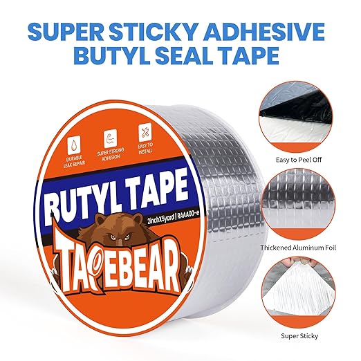 TAPEBEAR Butyl Tape 12inch x16feet, Aluminum Duct Sealing Tape Waterproof Sealant Repair Tape for RV Roof, Boat and Pipe Sealing, Glass & EDPM Roof Leak Patching
