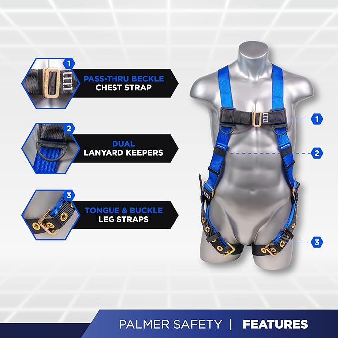 Palmer Safety V5504 Roofing Kit, Construction Harness, Vertical Lifeline Assembly & Duffle Bag