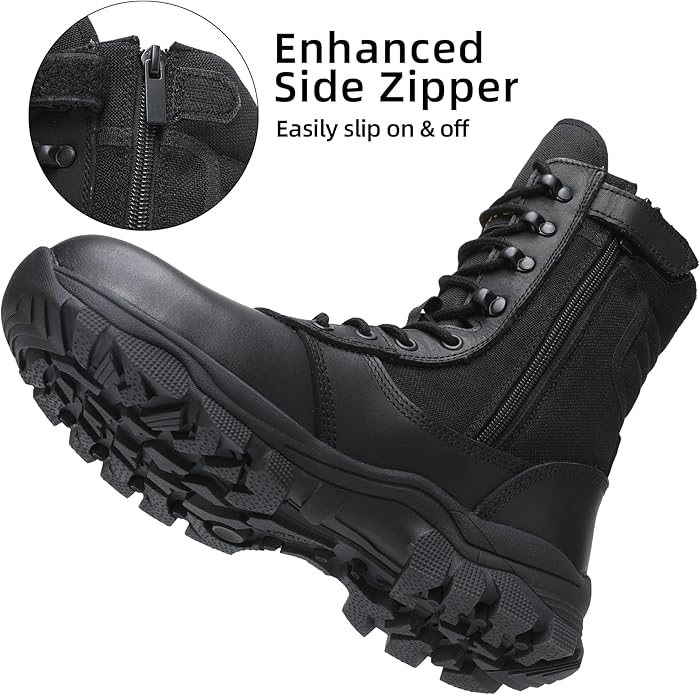 DahWe Men's Steel Toe Work Boots with Side Zipper 8 inch Lightweight Comfortable Indestructible Puncture Proof for Industrial Construction Warehouse Roofing Logger Riding Safety