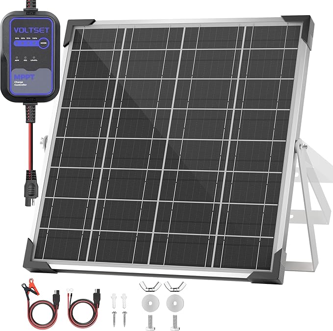 Voltset Solar Panel Kit 20W 12V with MPPT Controller, Solar Battery Trickle Charger Maintainer, Waterproof Solar Panel with Adjustable Mount Bracket for Boat RV Motorcycle Marine