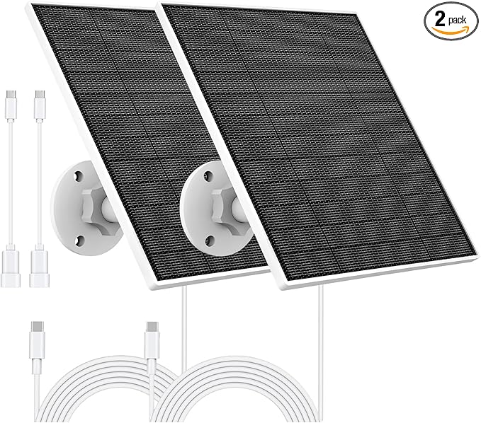 Solar Panel for Eufy Outdoor Camera, Camera Solar Panel Charger Compatible with Eufycam, Continuous Power Supply, 5W Solar Panel with 9.8ft Charging Cable, IP65 Waterproof, 2 Pack