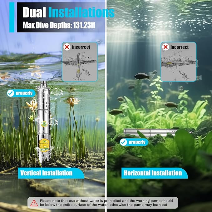 Solar Water Pump Deep Well DC 24V 370W w/Steel Submersible Pump Irrigation Garden,Solar Submersible Pump 65m