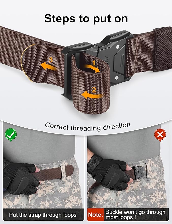 JUKMO Quick Release Tactical Belt, Military Work 1.5" Nylon Web Hiking Belt with Heavy Duty Seatbelt Buckle