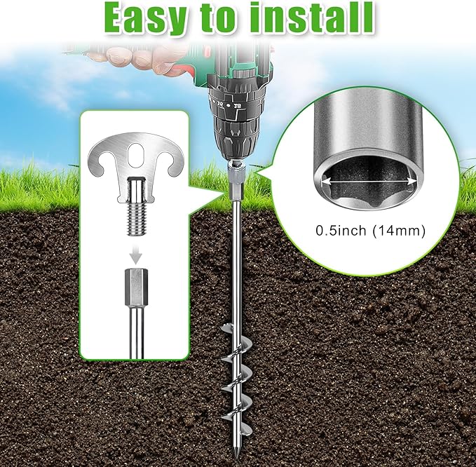 15 Inch Screw in Ground Anchors Kit(Pack of 4) Heavy Duty Tent Stakes, Double-Sided Welded Spiral Windproof Earth Anchors for Trampoline, Shed, Swing Set & Mobile Home