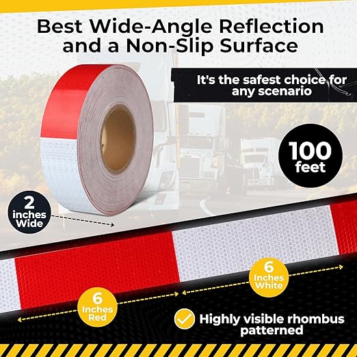 DOT C2 Safety Reflective Tape 2IN x 100 FT - Outdoor Waterproof Conspicuity Tape - Arrow Reflector Tape for Trailers, Vehicles, Boats - Strong Reflective Safety for Caution Warning Signs