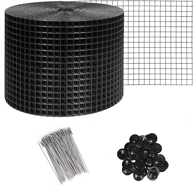 Solar Panel Bird Guard Mesh| 8in x 100ft Black PVC Coated Heavy Duty Galvanized Mesh Roll,70pcs Stainless Steel Clips Fasteners,Critter Guard Roll Kit for Solar Panel