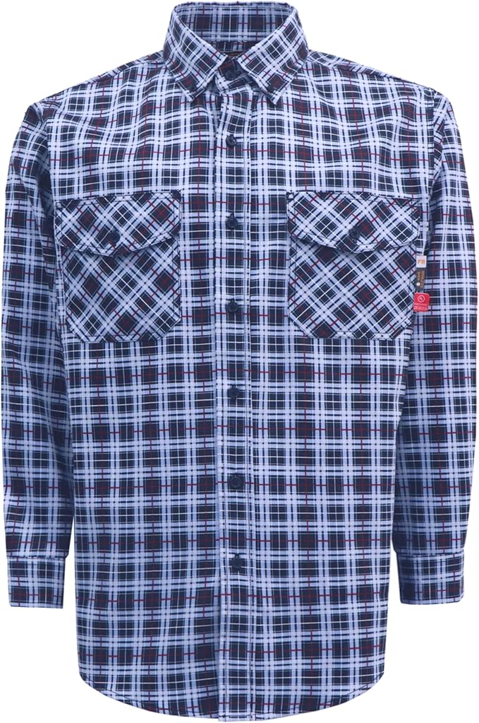 KONRECO FR Shirts for Men 100% Cotton 6.5oz Fire Resistant Lightweight Men's Plaid Work Shirts