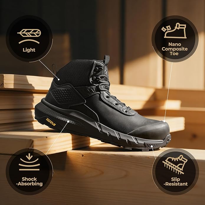 NORTIV 8 Composite Toe Boots for Men – Waterproof Lightweight Non-Slip ASTM F2412-24 & ASTM F2913-24 Safety Work Boots for Warehouse & Construction VaporGuard-Nano