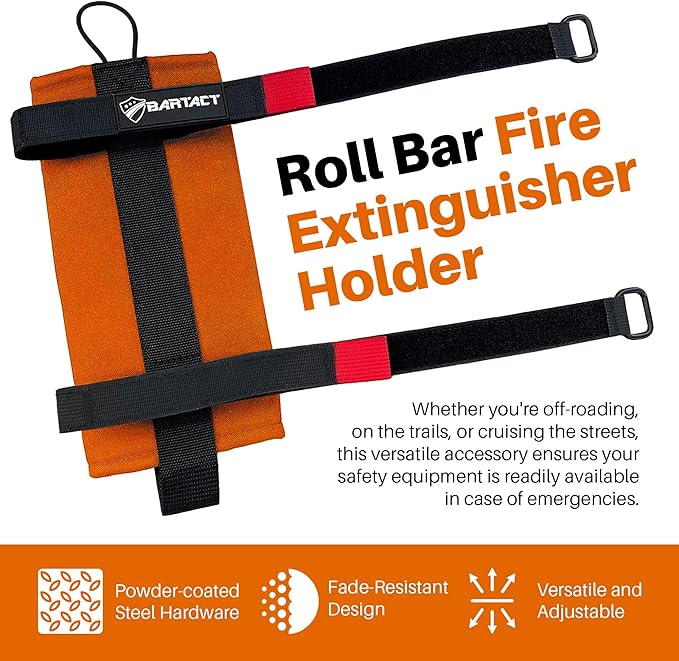 Bartact - 2.5 lb Roll Bar Fire Extinguisher Mount for Vehicle Holder, Adjustable Fire Extinguisher Holder Mount, US Made Universal Vehicle Fire Extinguisher Holder Fits All Roll Bars (Orange)