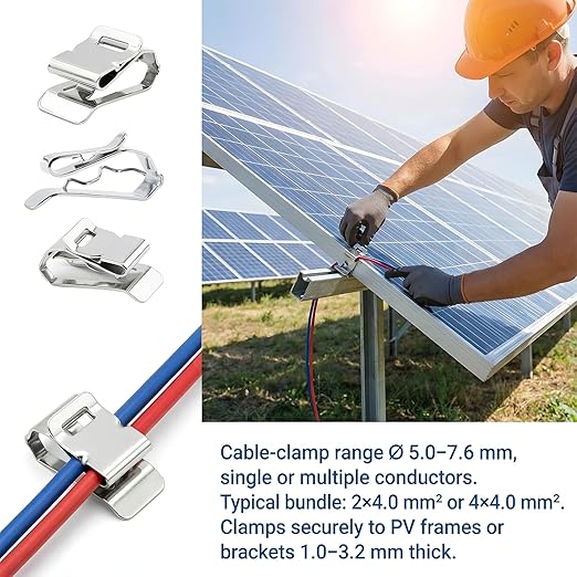 50-Pack SUS304 Wire Cable Clips, S Wire Management Clips for (1) 12-Gauge USE-2 to (2) 10-Gauge PV-1000V Wires, Fits Solar Frame LED Lights on Roofs Fencing Trailer