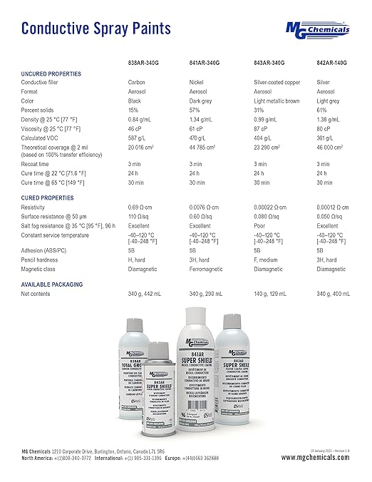 MG Chemicals - 841AR-340G 841AR Super Shield Nickel Conductive Paint, 12 oz Aerosol