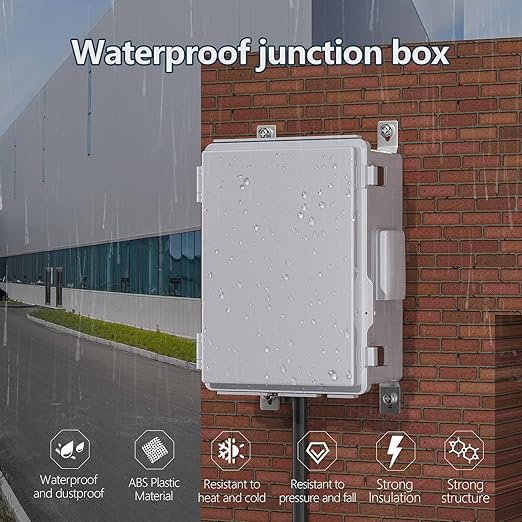 ABS Electrical Junction Box, Ventilated Design, Cable Grommets, IP65 Waterproof Enclosure, Indoor/Outdoor Use with Mounting Panel. (Grey Cover, 11"x7.4"x5.5")