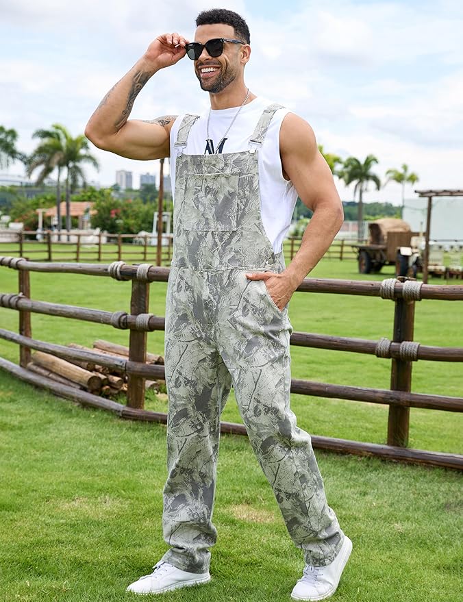 Camo Bibs Overalls for Men Adjustable Straps Work Utility Coveralls Camouflage Jumpsuit