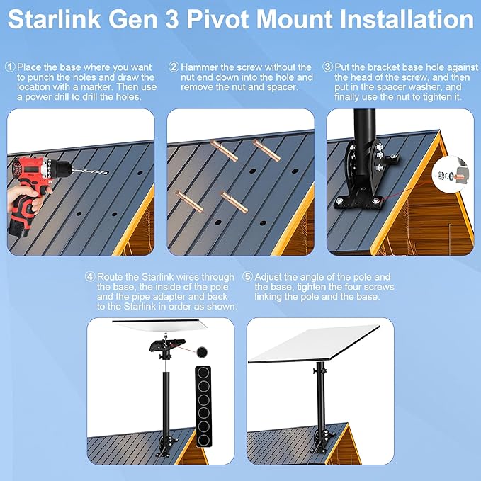 Star link Heavy Duty Pivot Roof Mount, 160 Degree Tilt for Better Signal, Compatible with Star link Gen 3 Dish