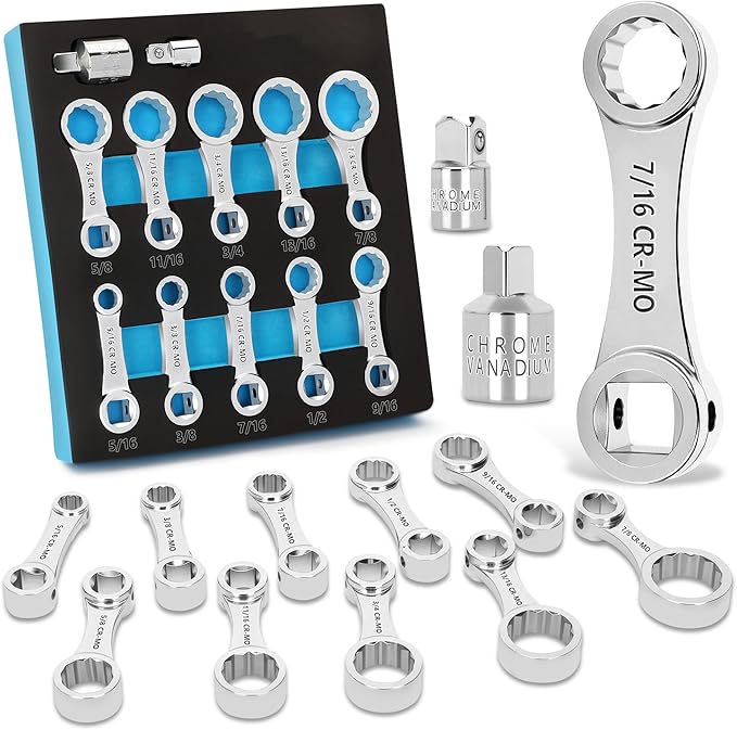 Torque Adapter Set SAE 12PCS, Includes 5/16", 3/8", 7/16", 1/2", 9/16", 5/8", 11/16", 3/4", 13/16", 7/8", 3/8" Torque Wrench Adapter, 12 Point Torque Extender Adapter with 1/2" + 1/4" Drive Converters