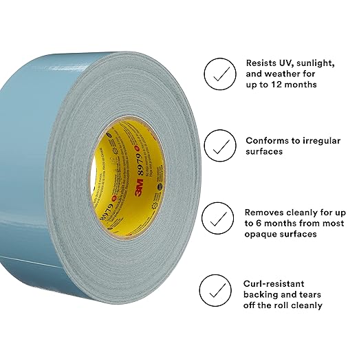 3M Performance Plus 8979 Duct Tape Heavy Duty, Slate Blue, 48 mm x 55 m, 12.1 mil, 6 Month Clean Removal, Resists UV and Weather for up to 12 Months, Tears Cleanly, Curl-Resistant, 3 Rolls