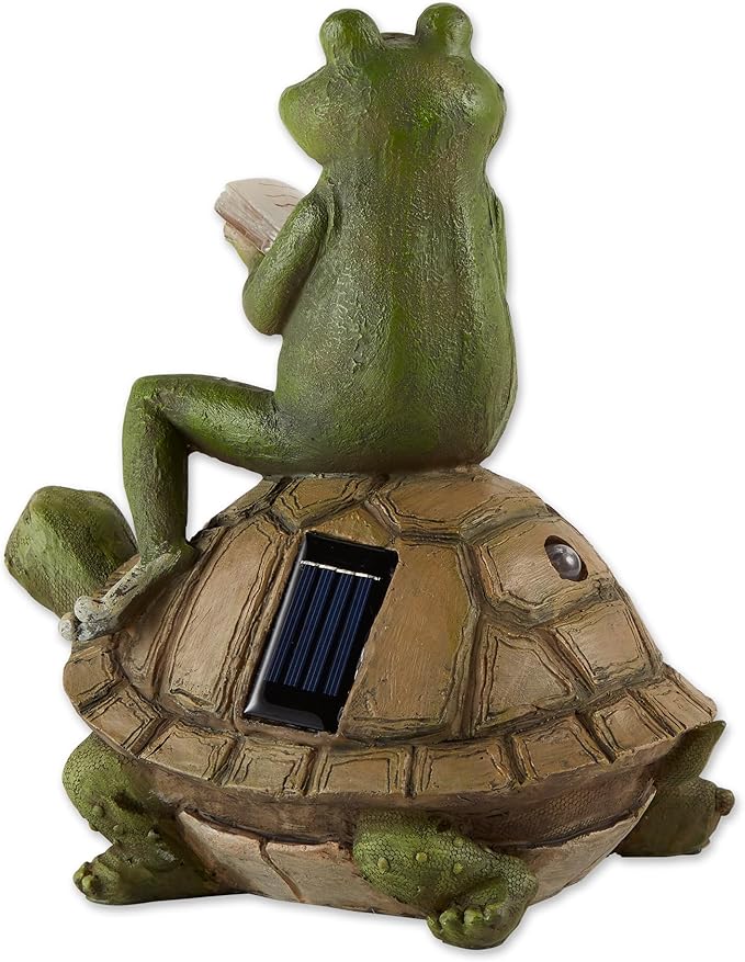 Zingz & Thingz Day & Night Garden Décor Solar Statue Figurine, 10.5x7x11, Frog and Turtle