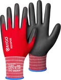 KAYGO Work Gloves PU Coated-12 Pairs, KG15P,Nylon Lite Polyurethane Safety Work Gloves, Gray Polyurethane Coated, Knit Wrist Cuff,Ideal for Light Duty Work (Medium, Red)
