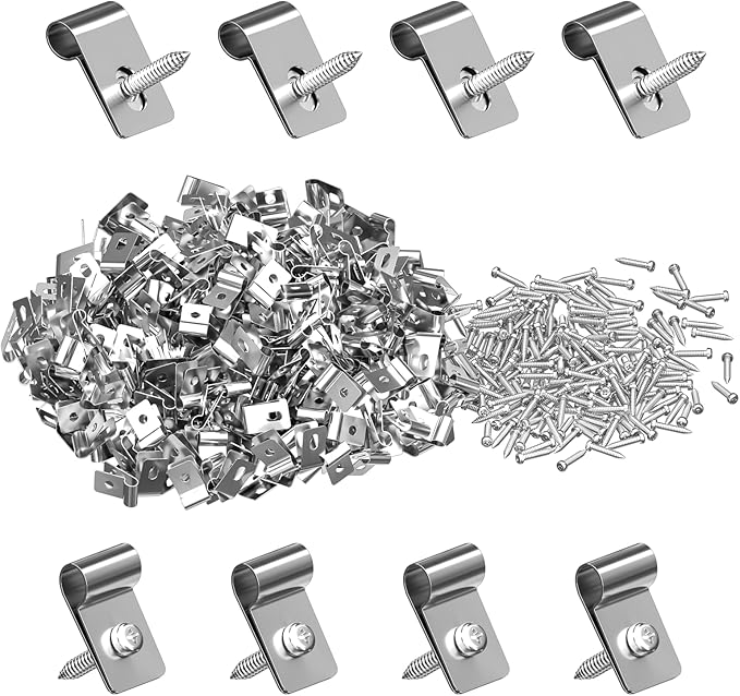 100 Pack Stainless Steel Wire Fence Clips with Screws, Heavy Duty Fence Wire Clamps for 12-16 Gauge Welded Wire, Rust-Resistant Fencing Mounting Fasteners for Wood or Metal Posts, Cable Clamps