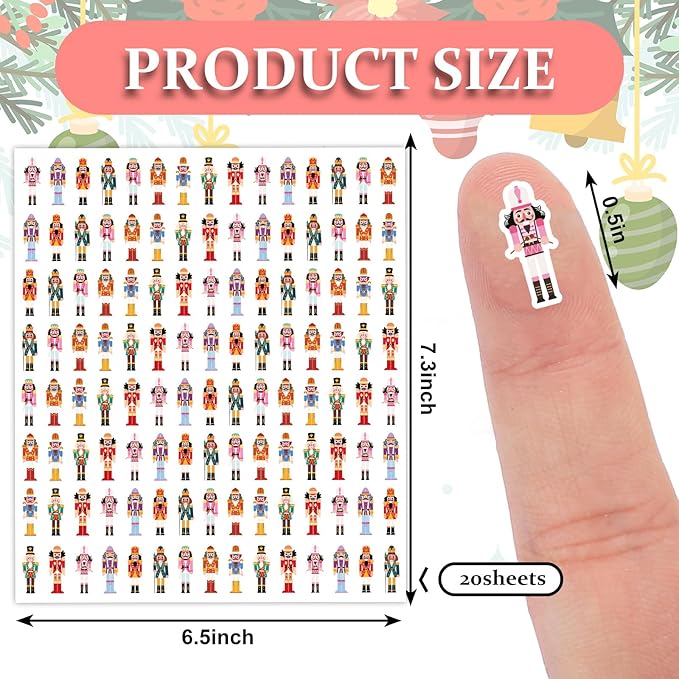 JarThenaAMCS 2400 Pcs Christmas Mini Sticker Paper Decal Xmas Nutcracker Self-Adhesive Sticker for Envelope Scrapbook Gift DIY Supplies, 0.5 in