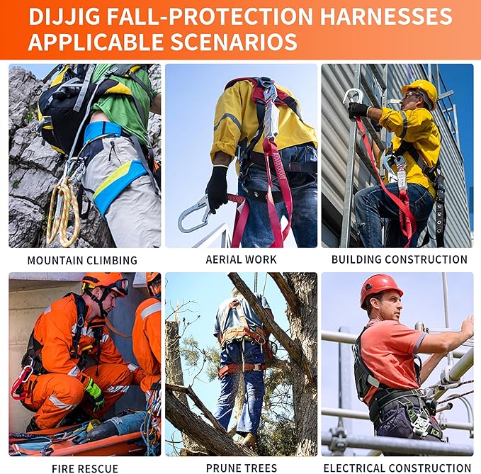 Safety Harness Fall Protection Kit with Shock Absorbing Lanyard & Suspension Trauma Safety Straps Upgrade Quick Buckles, Roofing Harness Construction Harness Para Construccion ANSI Compliant Orange