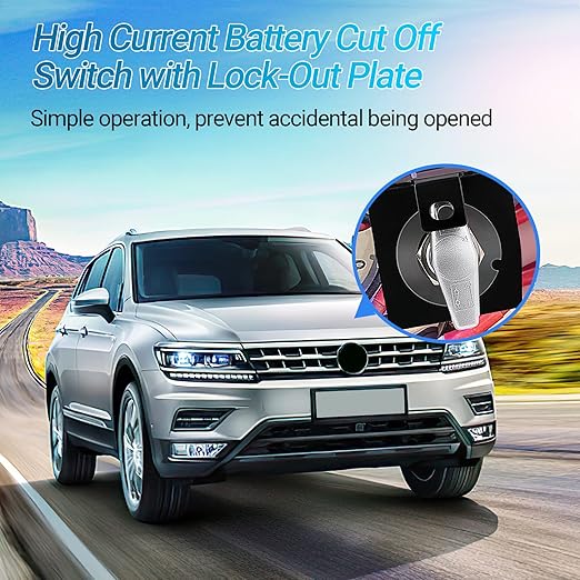 500A High Current 12V-36V Battery Cut Off Switch with Lock-Out Plate, Replace 20247, Waterproof Master Battery Disconnect Switch Fixed Handle Isolator for Car, Truck, RV, Yacht, Boat
