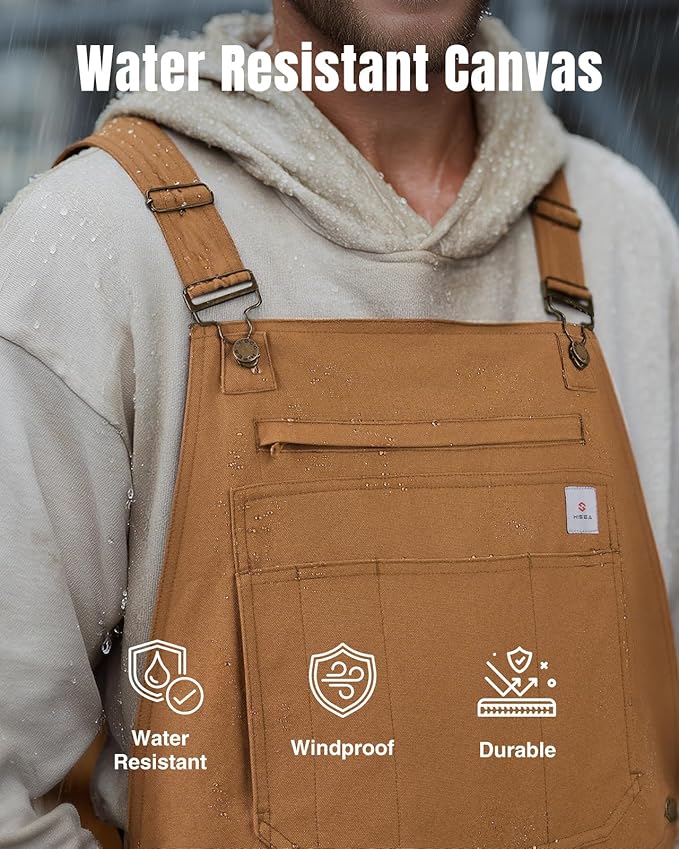 HISEA Insulated Bib Overalls for Men, Winter Water Resistant Duck Canvas Overall, Loose Fit Utility Workwear for Cold Weather