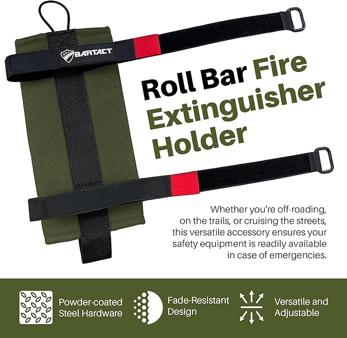 Bartact - 2.5 lb Roll Bar Fire Extinguisher Mount for Vehicle Holder, Adjustable Fire Extinguisher Holder Mount, US Made Universal Vehicle Fire Extinguisher Holder Fits All Roll Bars (Olive)