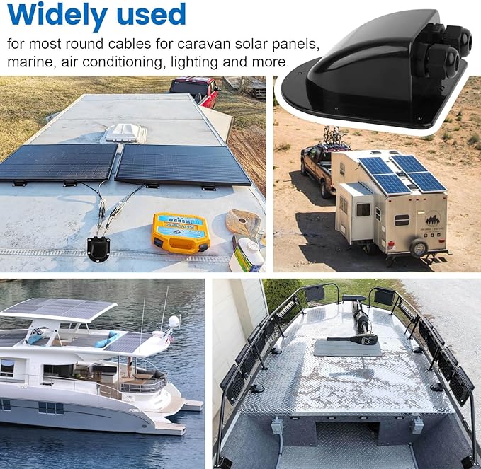 QCG Waterproof ABS Solar Cable Entry Gland, Black Solar Double Cable Entry Gland Housing for All Cable Types 2mm² to 6mm² for Solar Panels of RV, Campervan, Boat, and Roof (2 Pcs)