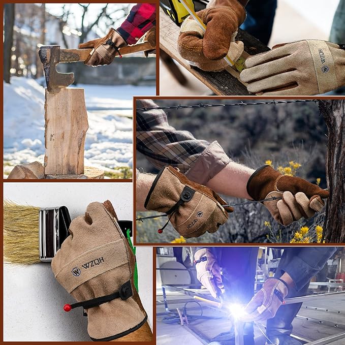 Leather Work Gloves for Men or Women. X-Small Glove for Gardening, Tig/Mig Welding, Construction, Chainsaw, Farm, Ranch, etc. Cowhide, Cotton Lined, Utility, Firm Grip, Durable. Coffee-grey XS