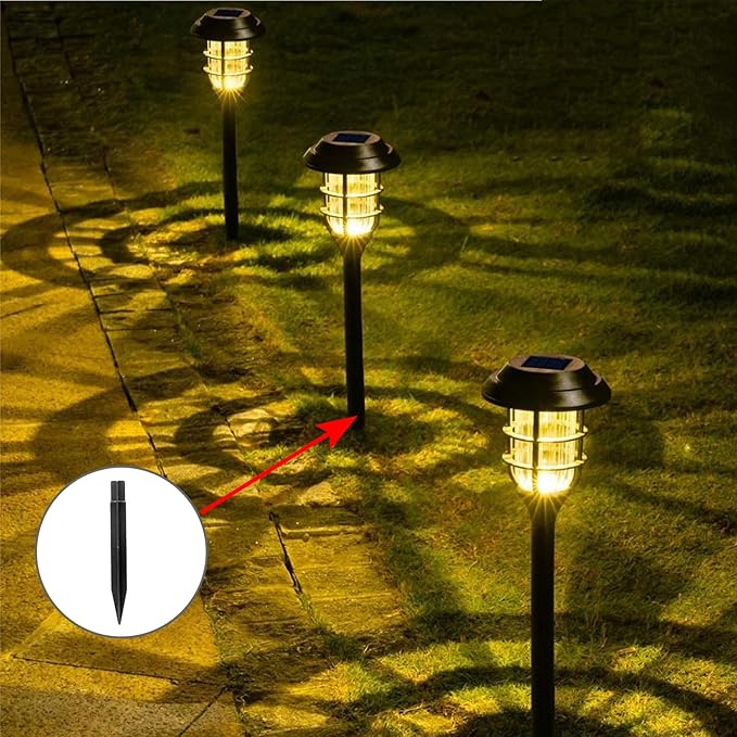 6 Pcs Solar Light Stakes Replacement, 8.27 Inch Plastic Ground Stakes, Black Pathway Lights Spike for Yard, Garden, Outdoor (Inside Diameter 0.87 Inch)