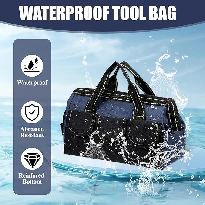 3 Pack Wide Mouth Tool Bag, 13 Inch Waterproof Power Tools Organizer Heavy Duty Drill Bag Electrician Tool Tote for Professionals, Construction Electricians Carpenter and DIY Enthusiasts