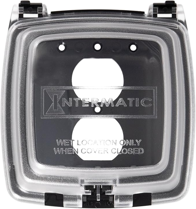 Intermatic WP1030C 3-1/8” Deep Weatherproof Outlet Cover – UV Stabilized Clear, GFCI & Duplex, Vertical Mount, UL Certified – Fits Single Device Only for Larger Double-Gang 4” x 4” Boxes