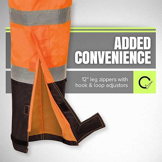 Pioneer Hi Vis Ripstop Waterproof Bib Pants/Overalls for Men - Reflective Safety Work Rain Pants - High Visibility Orange